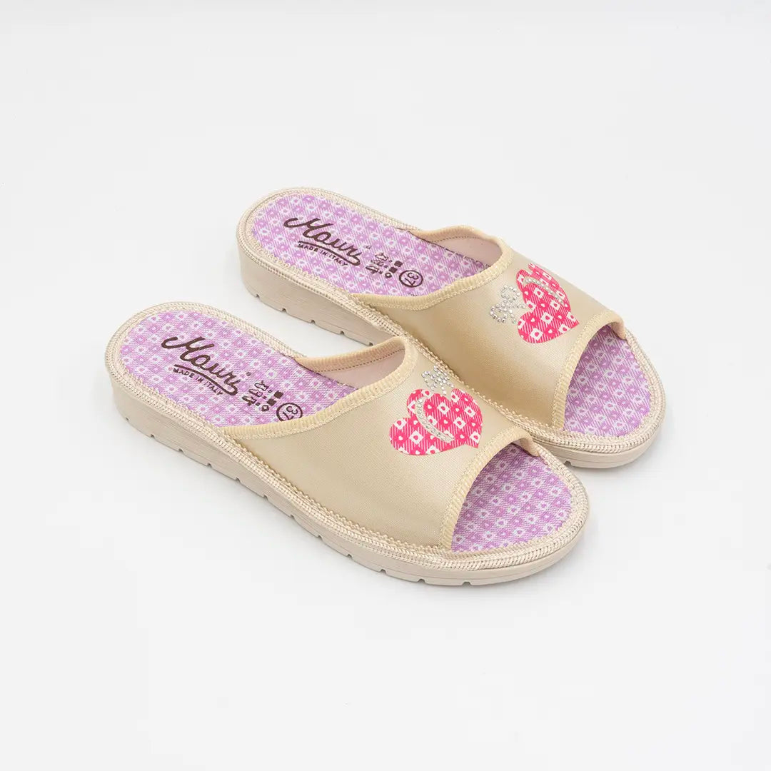 Ciabatte in tessuto Beige DOUBLE HEART