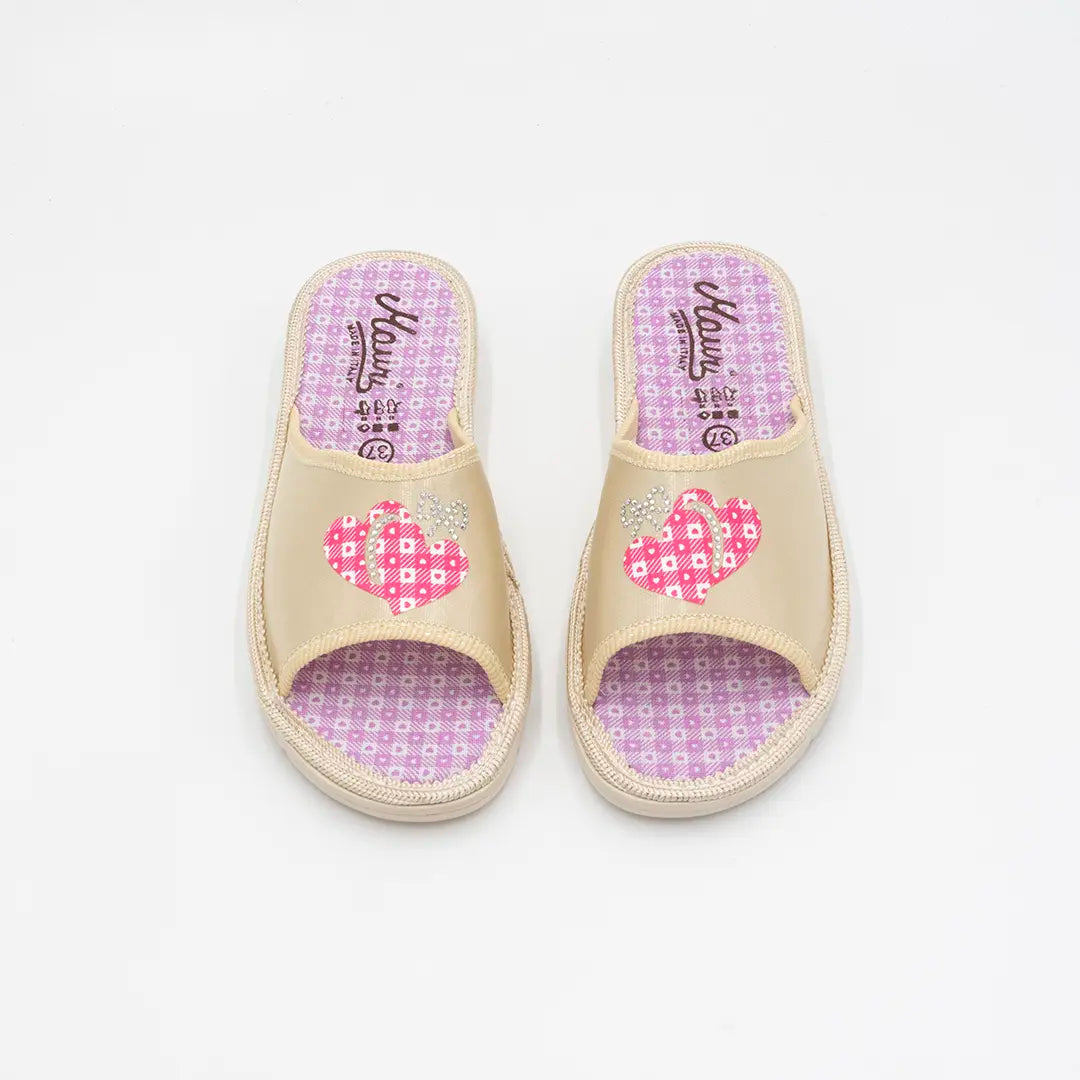 Ciabatte in tessuto Beige DOUBLE HEART