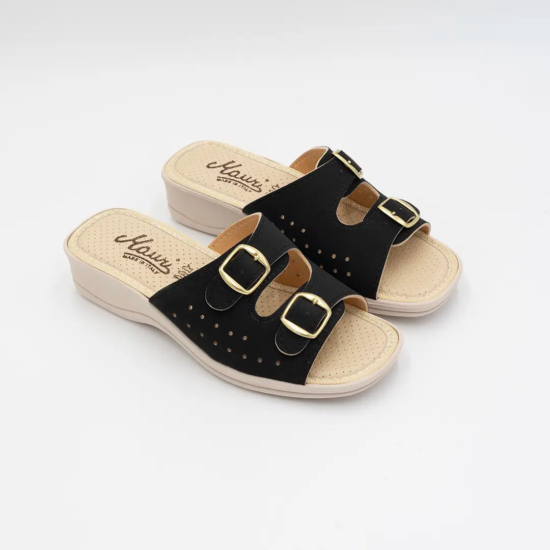 Ciabatte Con Doppia Fibbia Regolabile Nere IDA