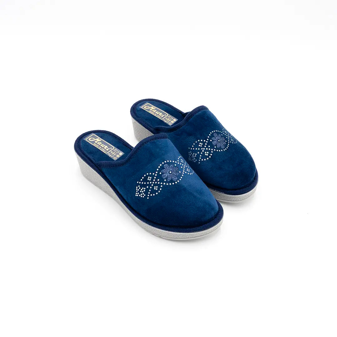 Pantofole Foderate Zeppa Alta Blu Navy ERYS