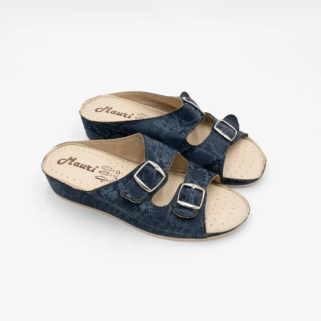 Ciabatte Con Doppia Fibbia Blu MARIA