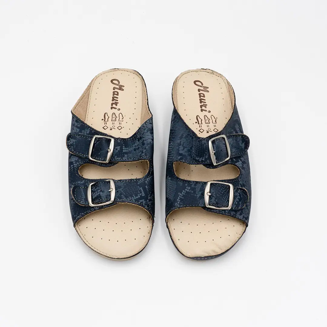 Ciabatte Con Doppia Fibbia Blu MARIA