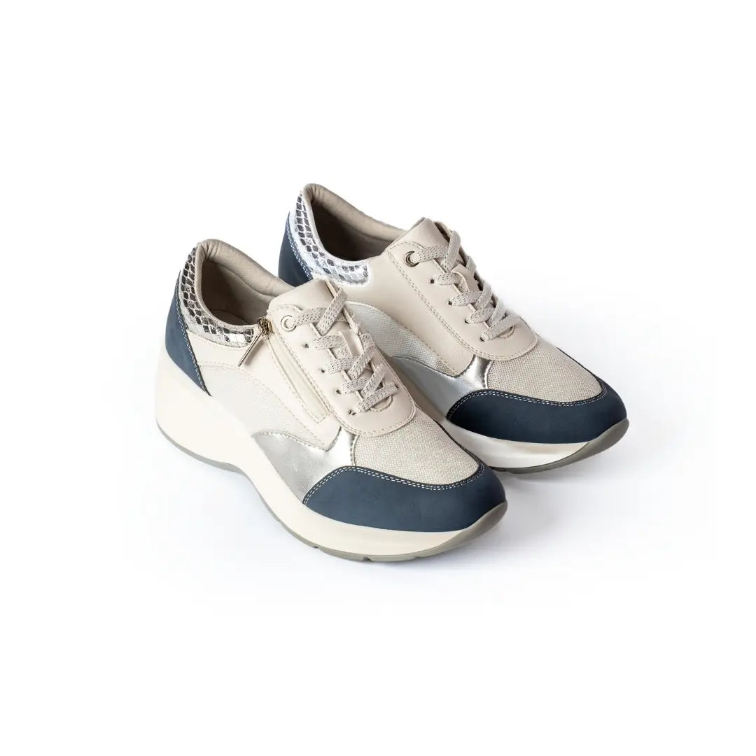 Sneakers Suola Alta Lacci e Zip BLU LILY