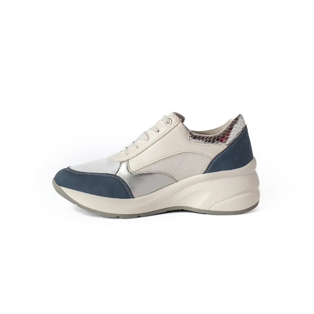 Sneakers Suola Alta Lacci e Zip BLU LILY