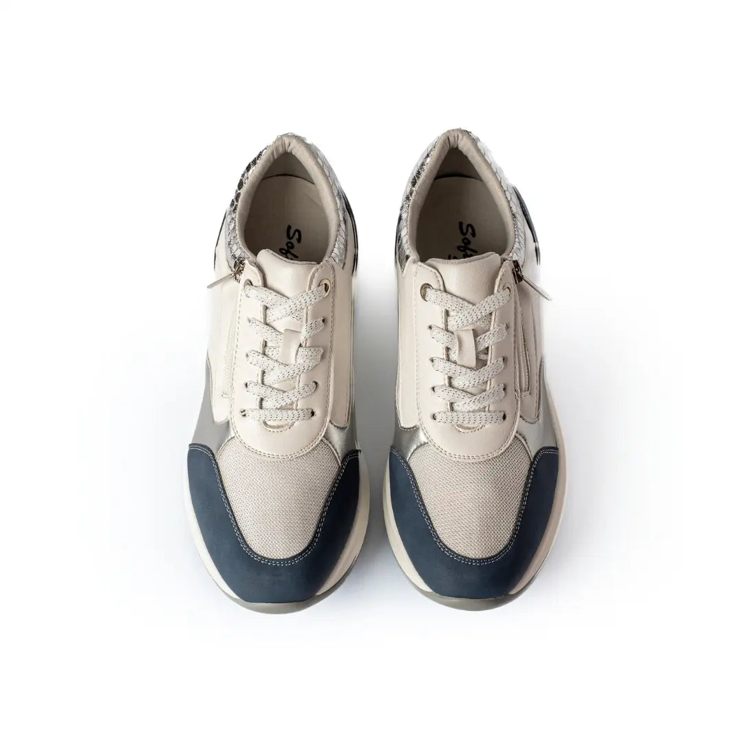 Sneakers Suola Alta Lacci e Zip BLU LILY