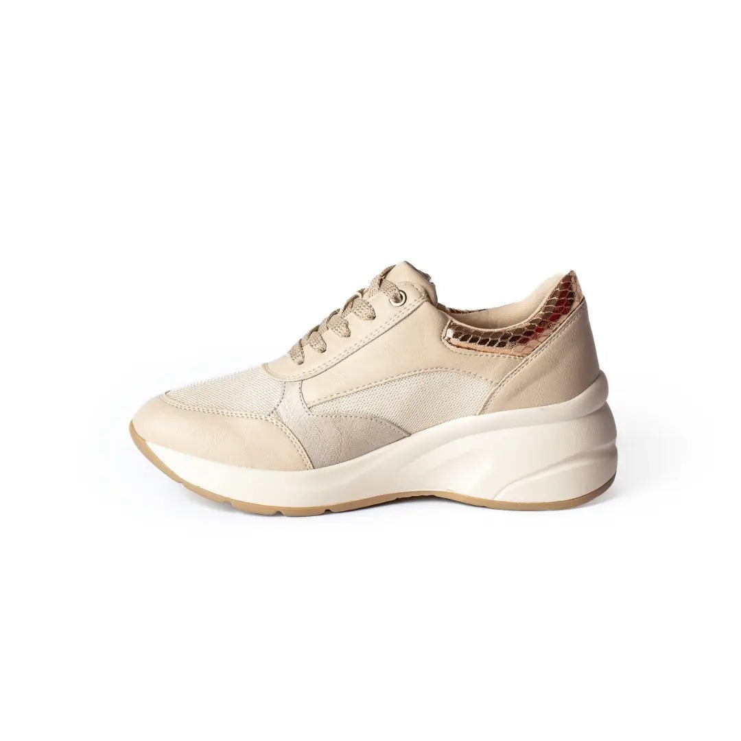 Sneakers Suola Alta Lacci e Zip Beige LILY