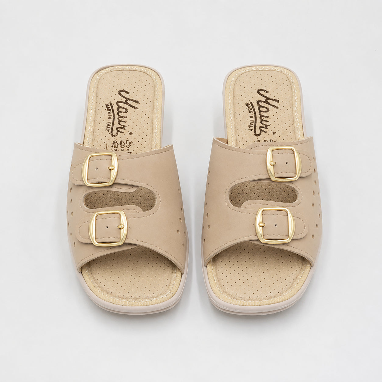 Ciabatte Con Doppia Fibbia Regolabile Beige IDA