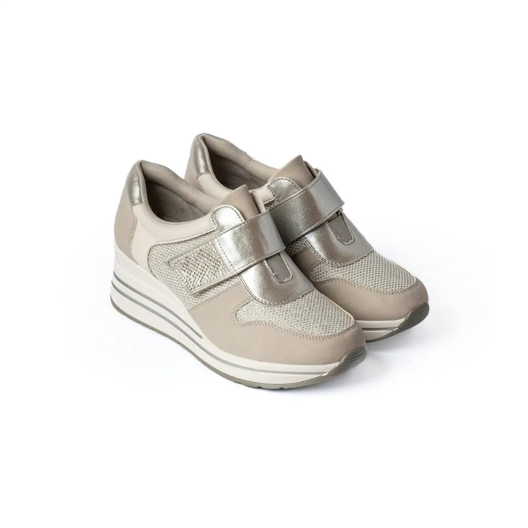 Sneakers Suola Alta Con Strappo Grigie NORA