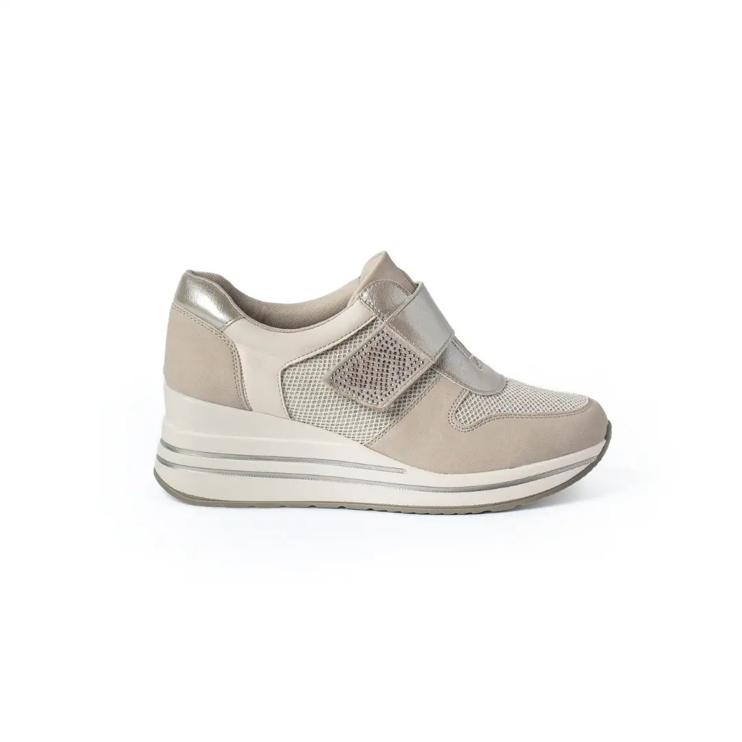 Sneakers Suola Alta Con Strappo Grigie NORA