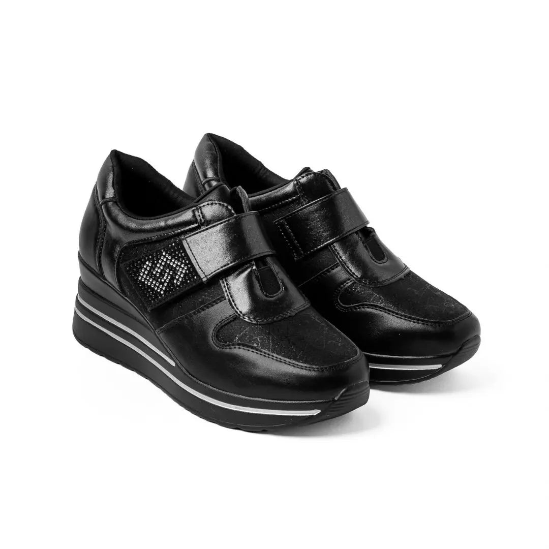 Sneakers Zeppa Alta Con Strappo Nere NORA Winter
