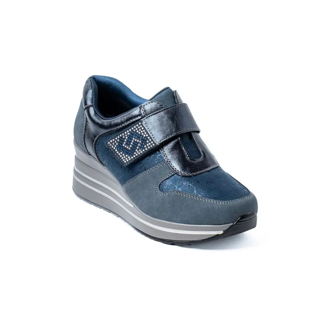 Sneakers Zeppa Alta Con Strappo Blu NORA Winter