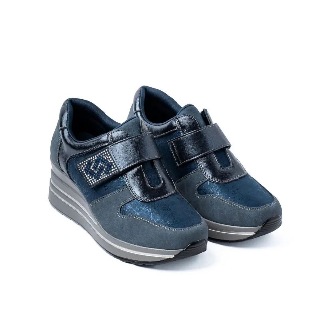 Sneakers Zeppa Alta Con Strappo Blu NORA Winter
