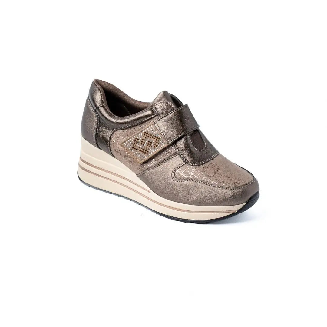 Sneakers Zeppa Alta Con Strappo Beige NORA Winter