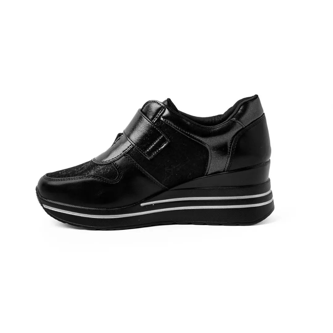 Sneakers Zeppa Alta Con Strappo Nere NORA Winter