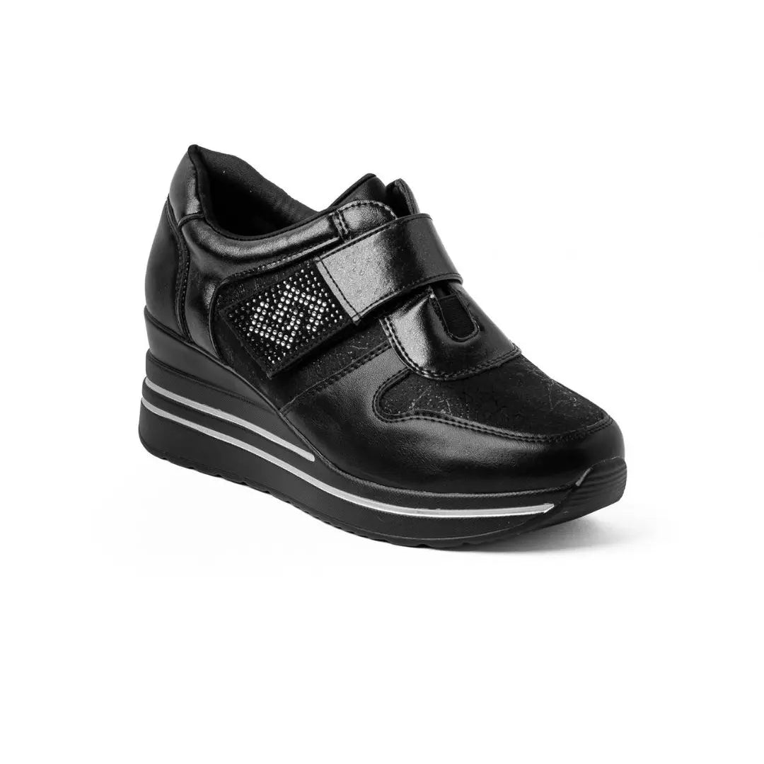 Sneakers Zeppa Alta Con Strappo Nere NORA Winter