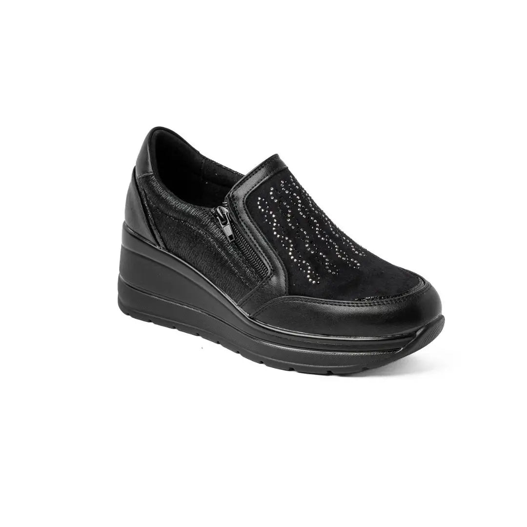 Sneakers Zeppa Alta Con Zip Nere VIVY