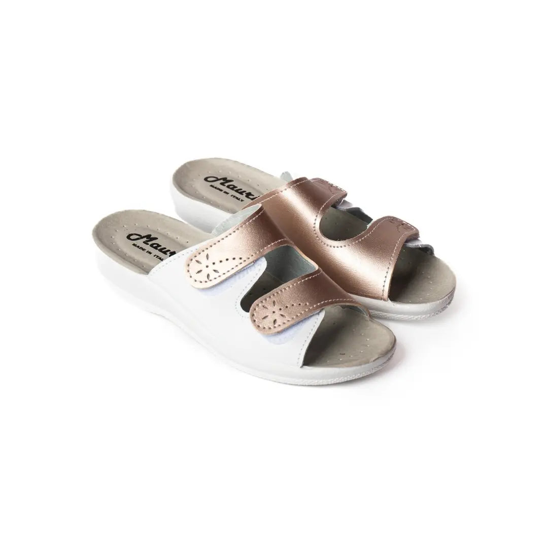 Ciabatte Doppio Strappo Made in Italy Bianche/Bronzo EVA