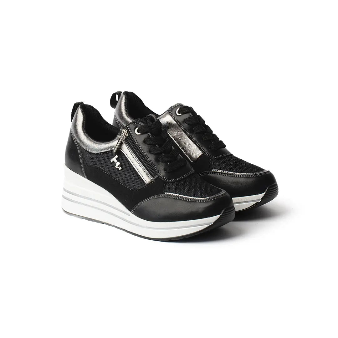 Sneakers Zeppa Alta Nere ROSE