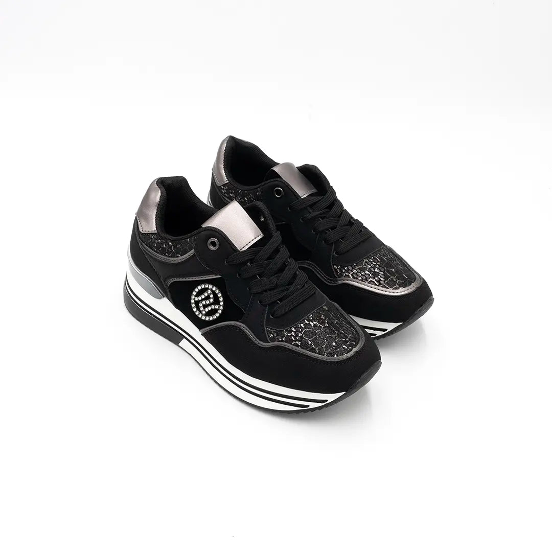 Scarpette Con Suola Alta Animalier Nere FANNY