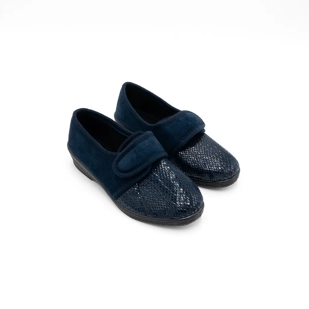 Scarpette Punta Pitonata Con Strappo Blu LISA