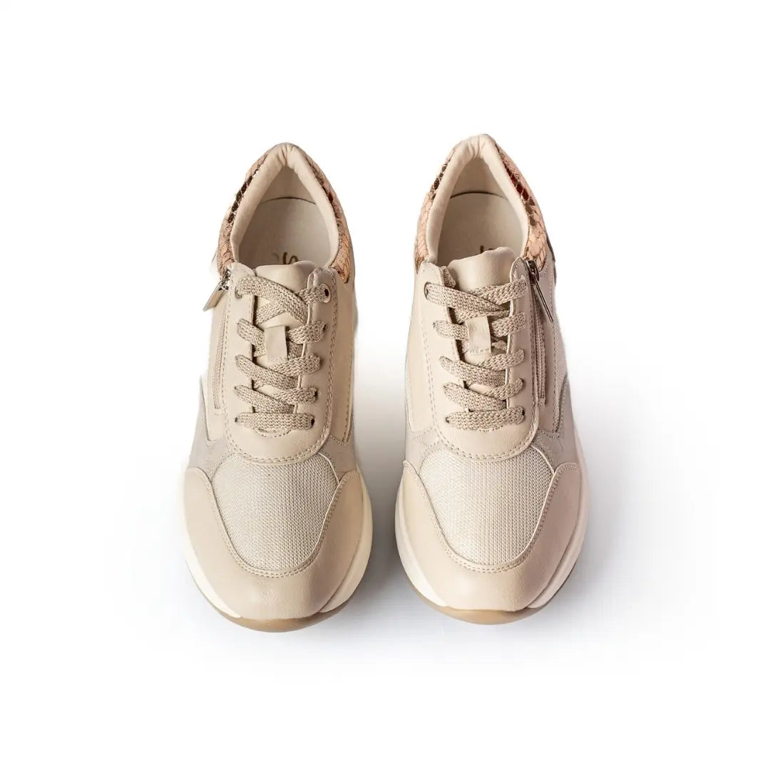 Sneakers Suola Alta Lacci e Zip Beige LILY