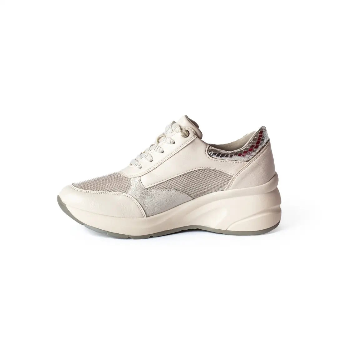 Sneakers Suola Alta Lacci e Zip Panna LILY