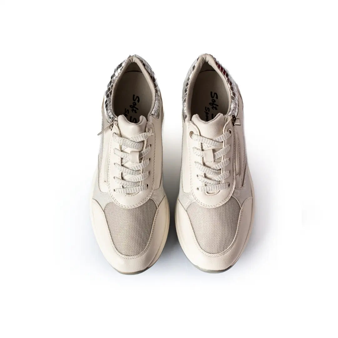Sneakers Suola Alta Lacci e Zip Panna LILY