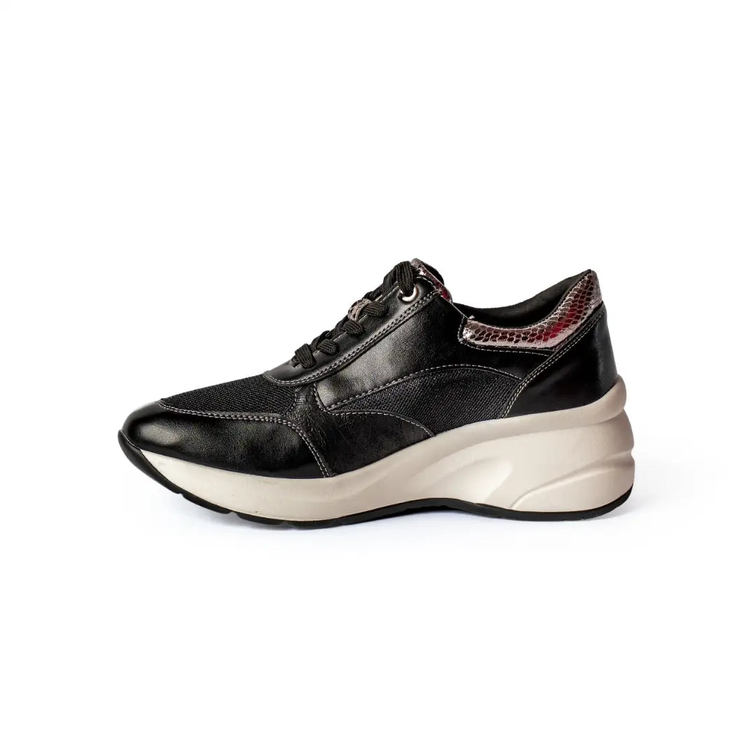 Sneakers Suola Alta Lacci e Zip Nere LILY