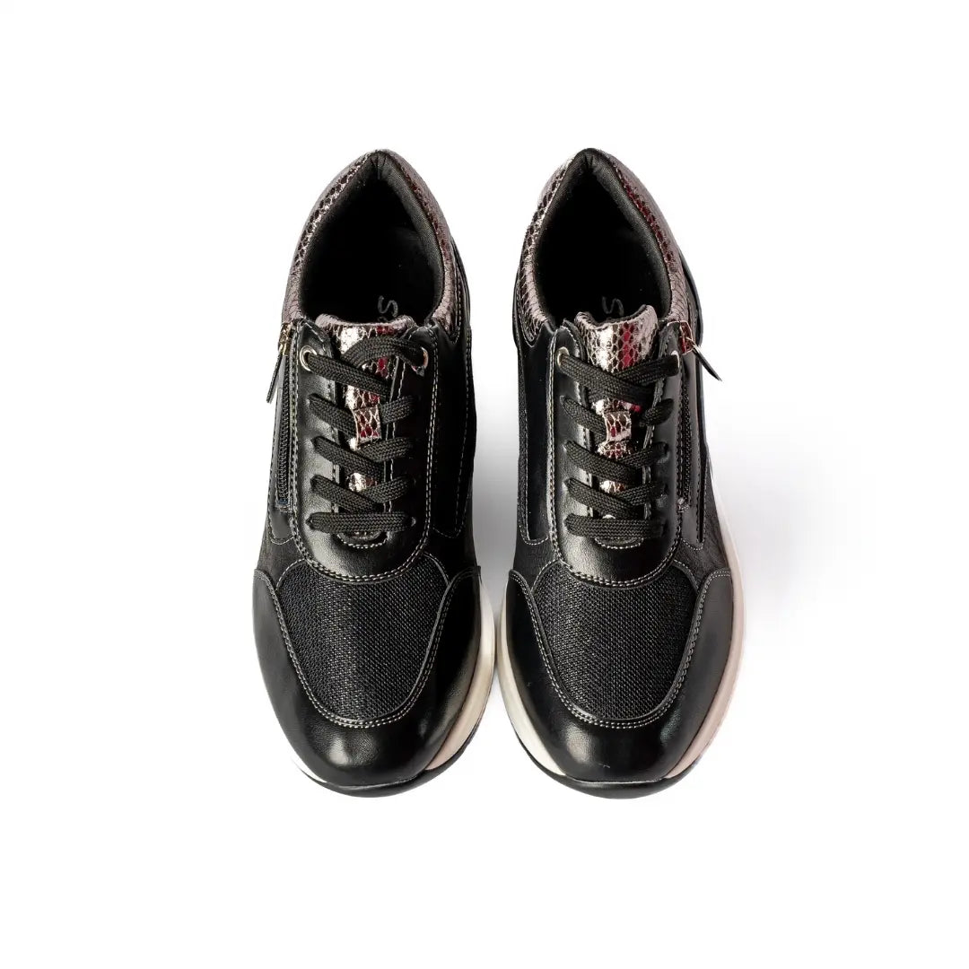 Sneakers Suola Alta Lacci e Zip Nere LILY