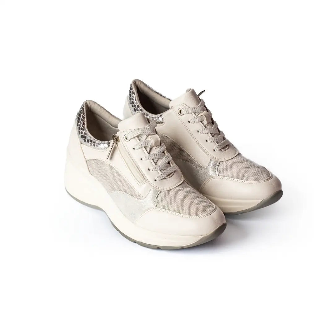 Sneakers Suola Alta Lacci e Zip Panna LILY
