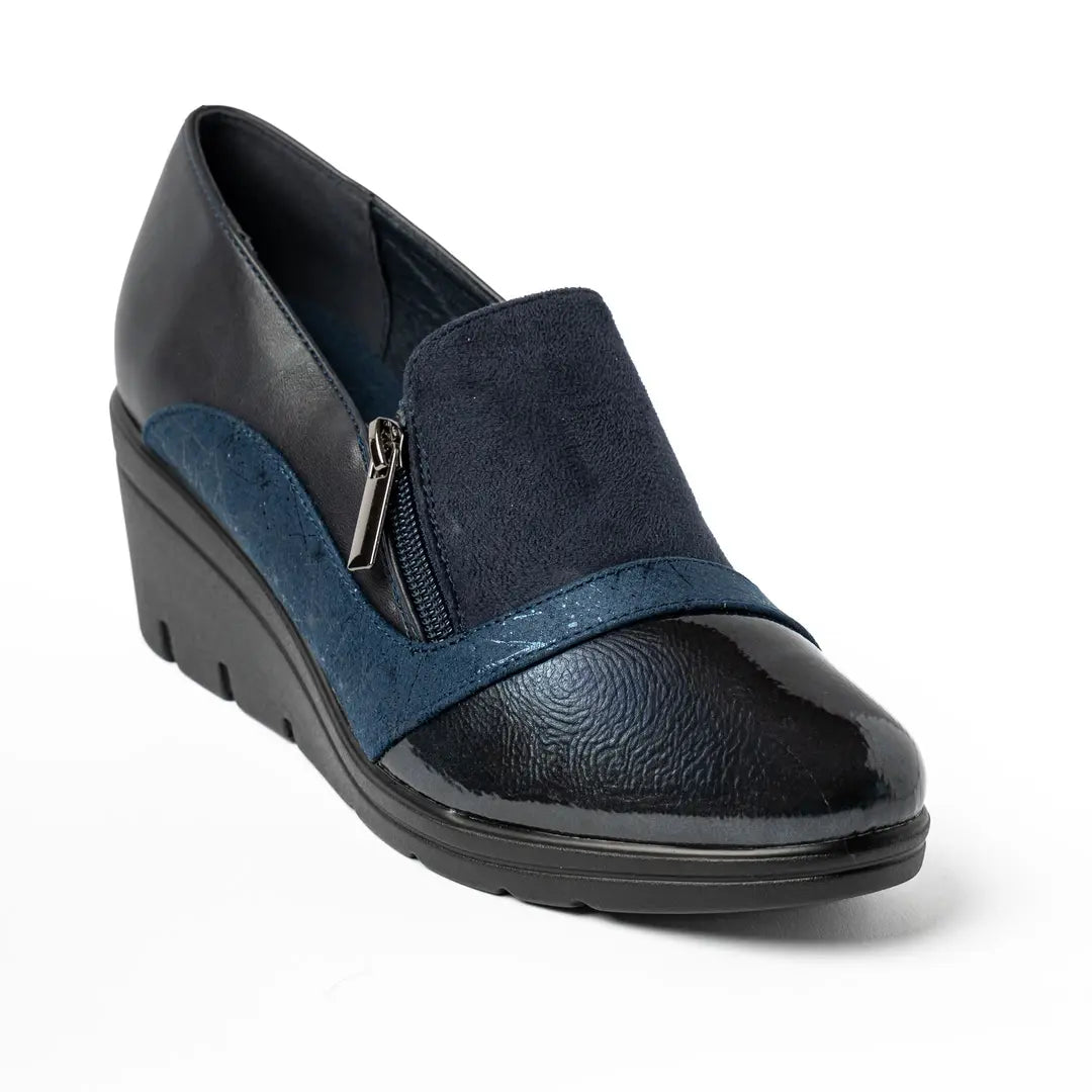 Scarpe Con Zeppa E Zip Blu GRETA