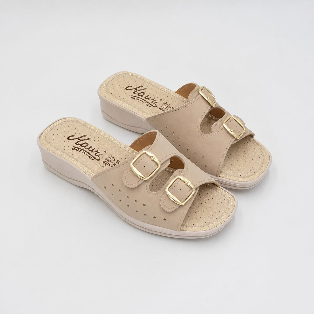 Ciabatte Con Doppia Fibbia Regolabile Beige IDA