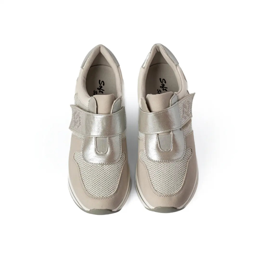 Sneakers Suola Alta Con Strappo Grigie NORA