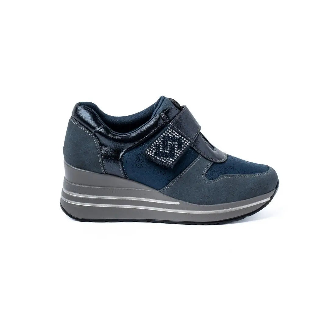 Sneakers Zeppa Alta Con Strappo Blu NORA Winter