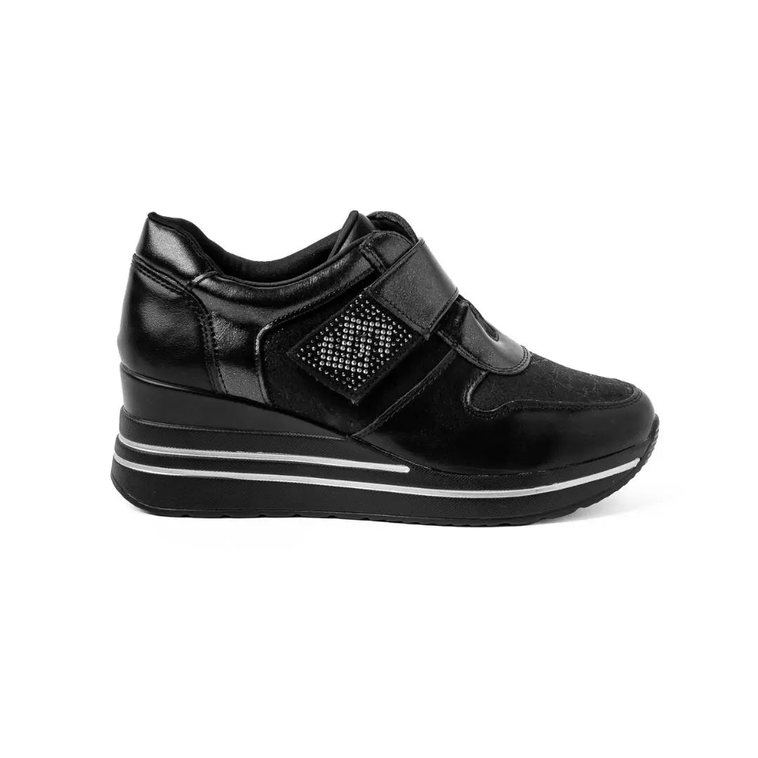 Sneakers Zeppa Alta Con Strappo Nere NORA Winter
