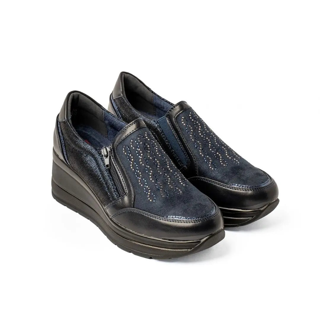 Sneakers Zeppa Alta Con Zip Blu VIVY