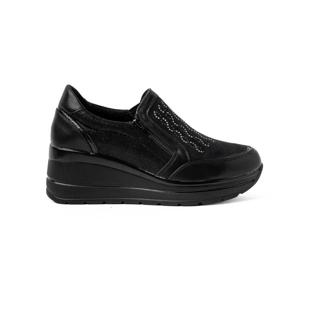 Sneakers Zeppa Alta Con Zip Nere VIVY