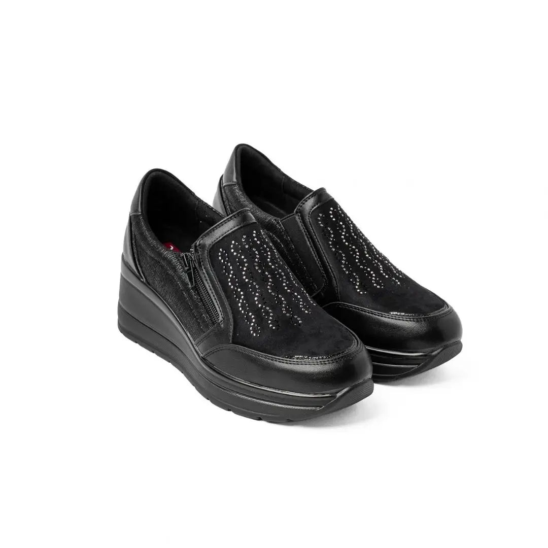 Sneakers Zeppa Alta Con Zip Nere VIVY