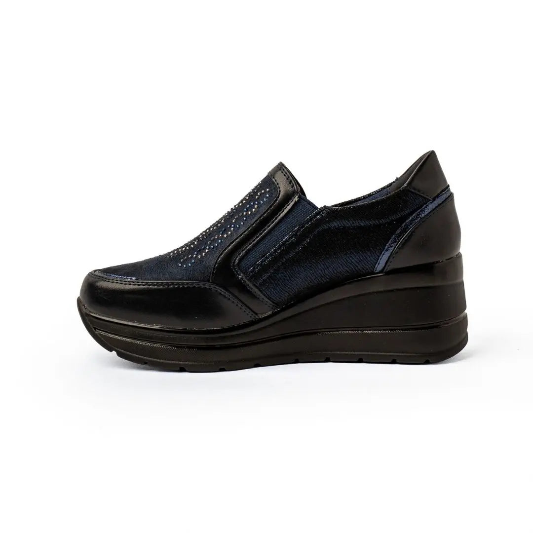 Sneakers Zeppa Alta Con Zip Blu VIVY