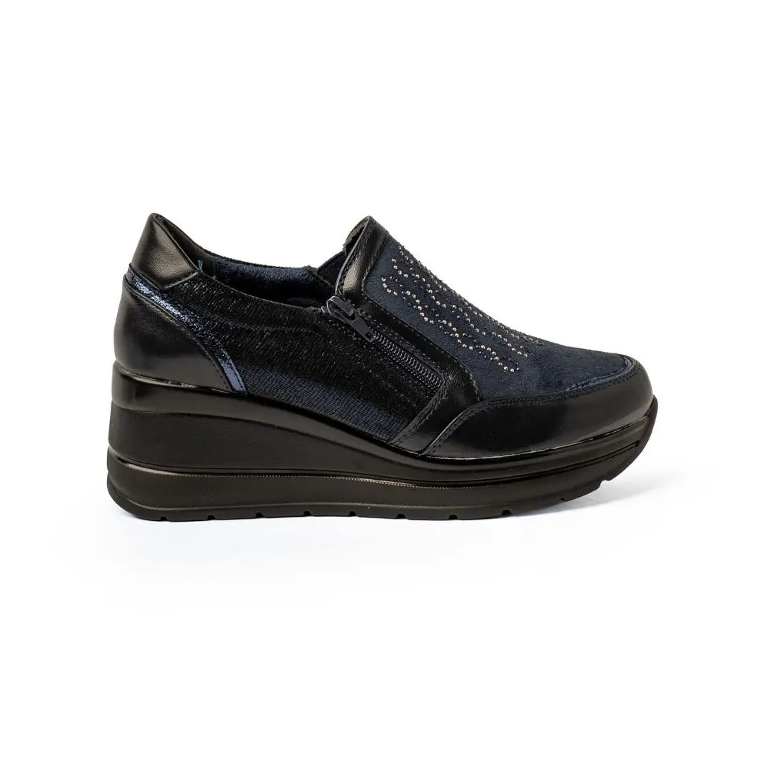 Sneakers Zeppa Alta Con Zip Blu VIVY